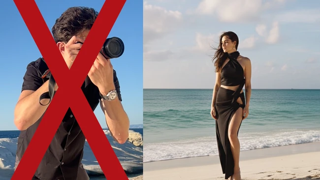 Before-and-after comparison showing rejected and accepted beach portrait photography