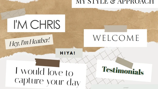Graphic design portfolio landing page mockup with warm textured background