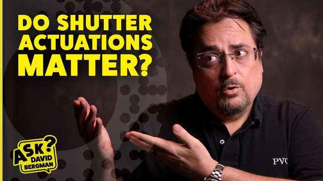 Screenshot from photography education video featuring instructor discussing shutter actuations