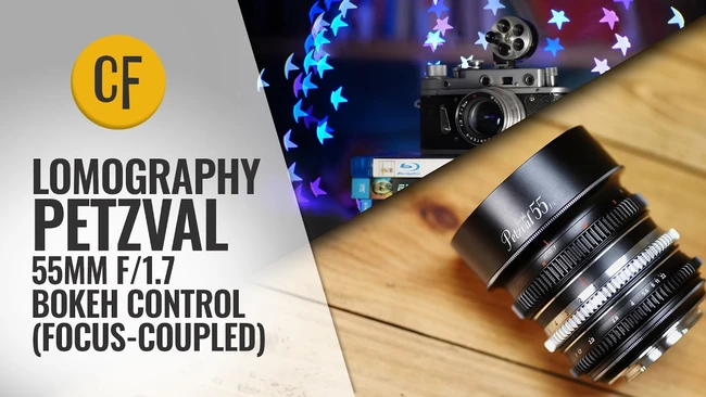 Lomography Petzval 55mm f/1.7 lens with bokeh control focus-coupled mechanism displayed on wooden surface