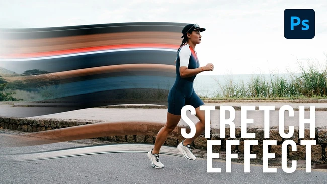 Screenshot demonstrating the Stretch Effect in Adobe Photoshop with a runner in motion