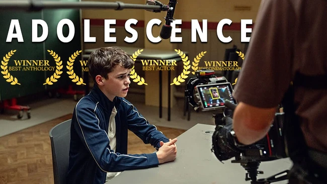 Young actor being interviewed on camera during a film or television production shoot