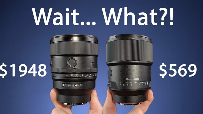 Graphic comparing two camera lenses side by side with price labels of $1948 and $569