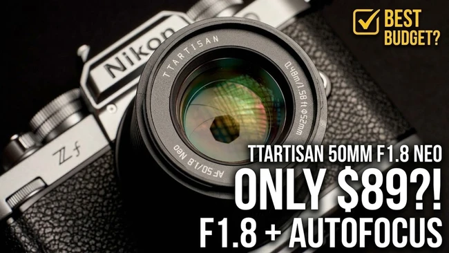 Nikon Z camera with Ttartisan 50mm F1.8 Neo lens displayed on textured surface