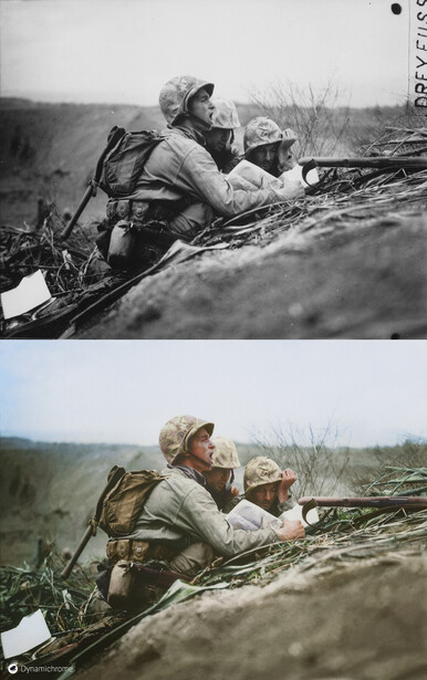OBSERVER ON IWO JIMA, 1945 by the US Marine Corps. February 1945. 