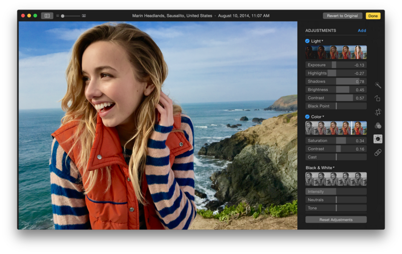 Apple Photos editing options