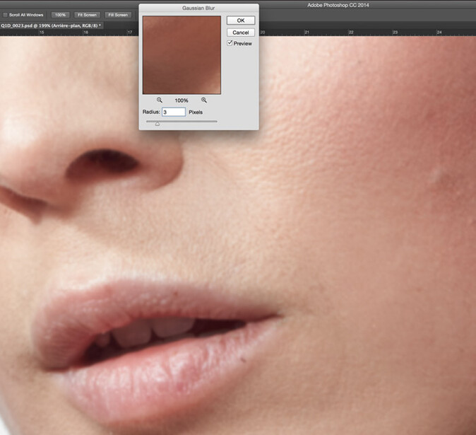 Cleaning the skin with low frequency in Photoshop with wrong radius