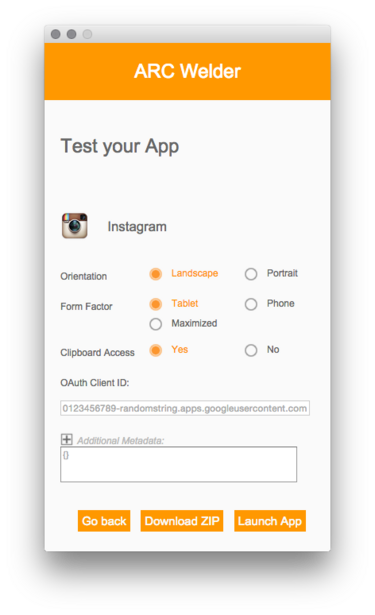 arc welder settings screen