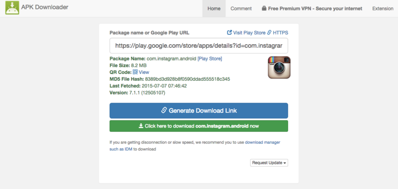 Use this site to download the Instagram APK directly from Google.