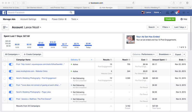 Nicoll's Wedding Photography Instagram Ads Through Facebook Create Ad