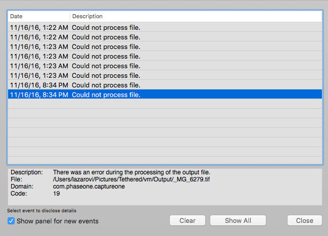 Capture One export failure