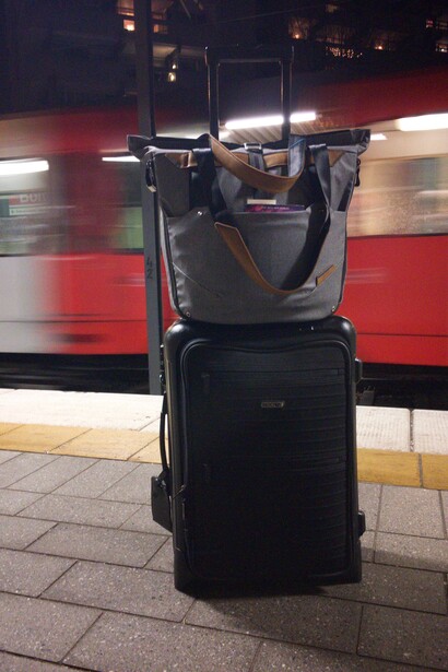 Everyday tote on luggage.
