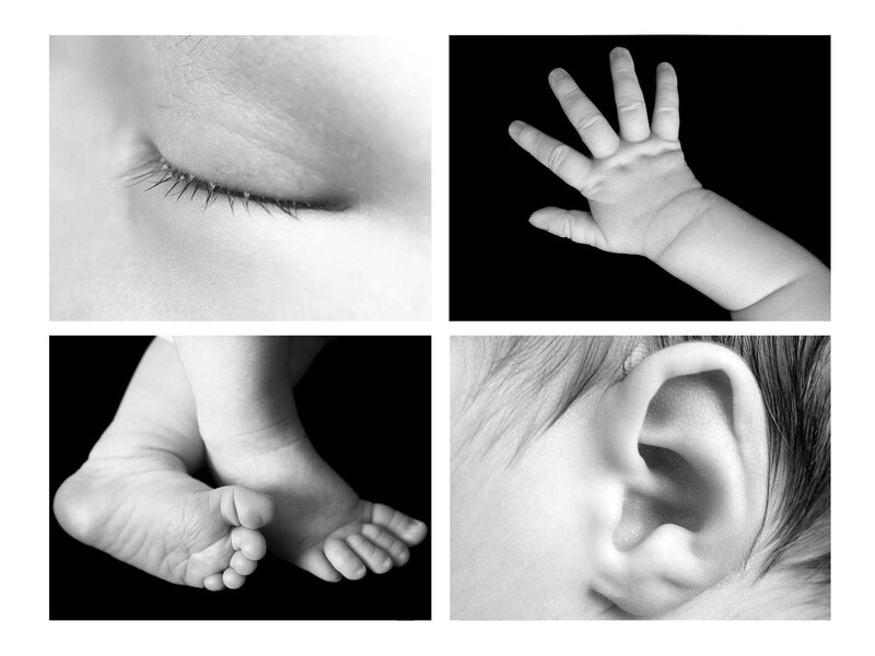 newborn eyelash, hand, feet and ear
