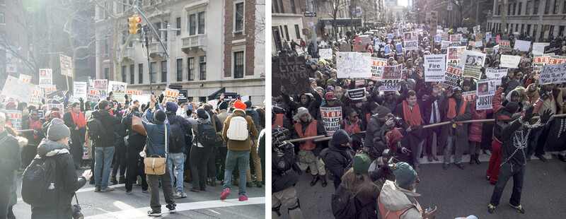 On the left, how I used a monopod to get the photo on the right.