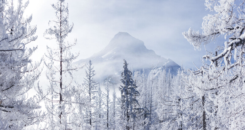 Wintertime view of Mt. Hood in Oregon
