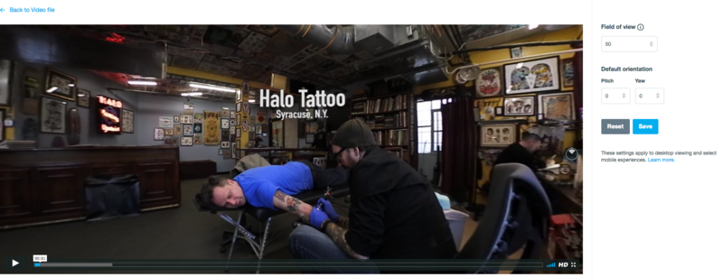 Change your pitch and yaw as well of field of view in Vimeo's 360 video settings.