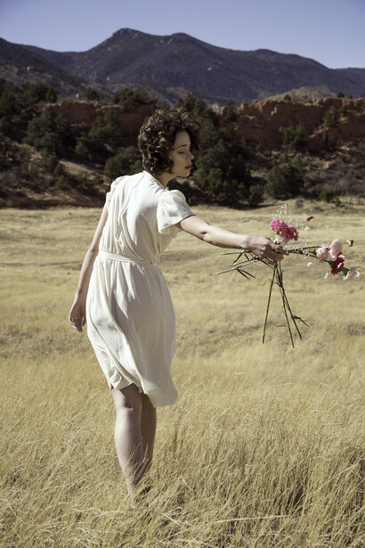 Environmental portrait in the high plains at the foot of the Colorado Rockies