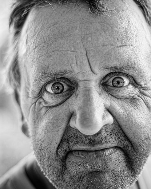 crazy man's face close up