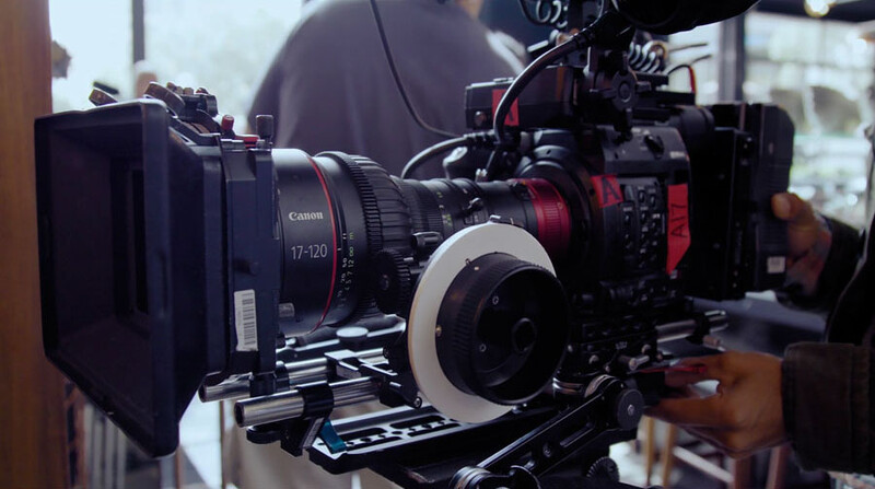 Close-up of the matte box on a Canon C200