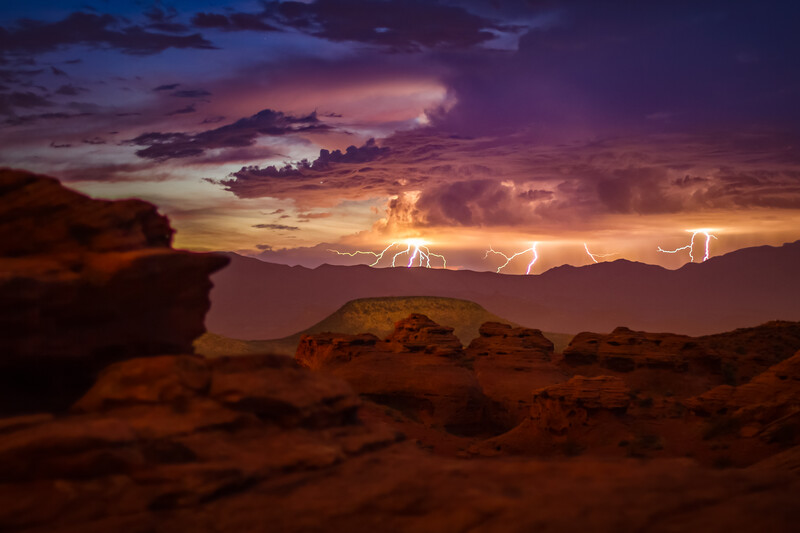dusk shot of lightning taken in southern utah
