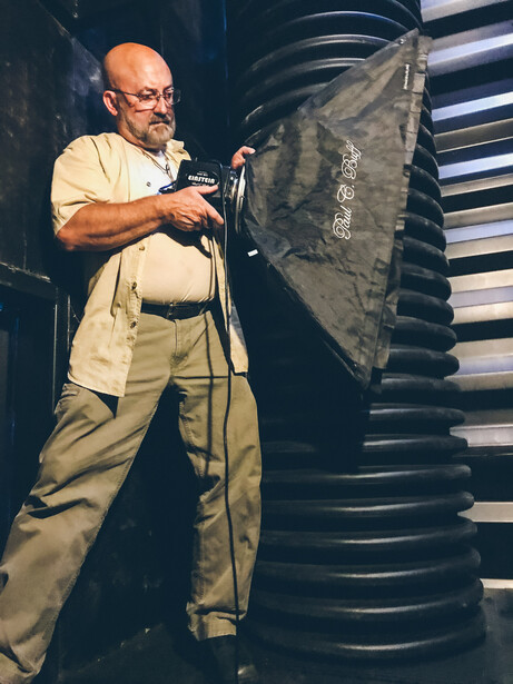 Curtis Myers, whose career in photography is longer than my number of years on earth, graciously agreed to be a voice activated light stand for me for this shoot. Photo by Keith Walker. 