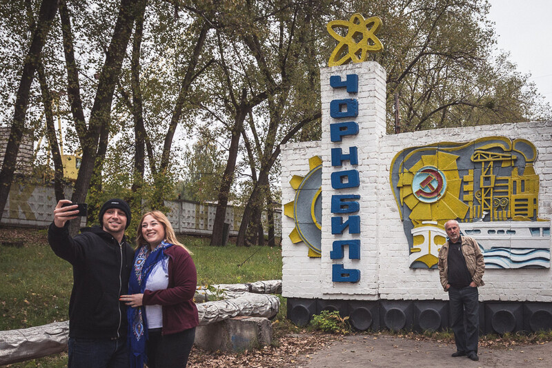 The sign as you enter the town of Chernobyl, a popular stop-off for busloads of tourists. Image by Andy Day.