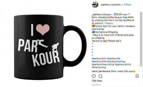 Freebooting Instagram account, parkour mug