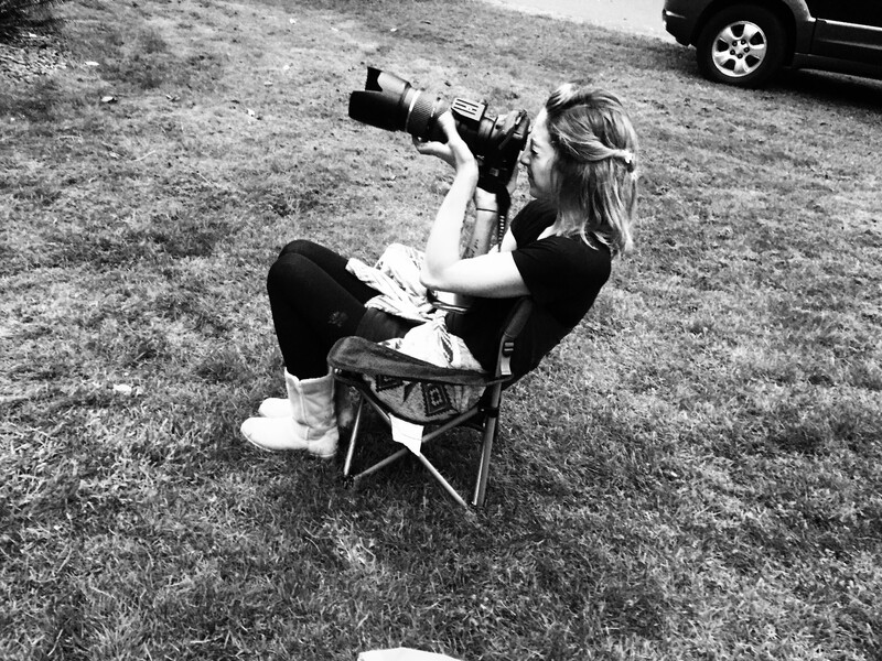 Writer Gabrielle Colton shooting from a mini chair