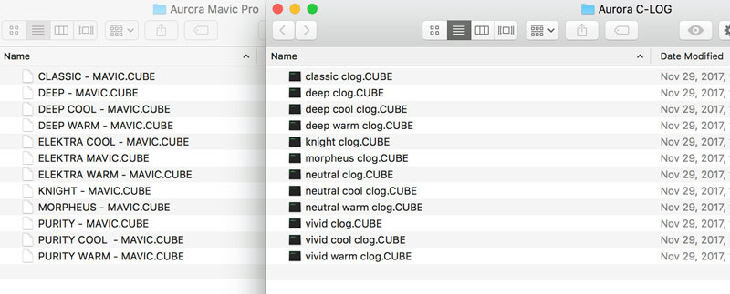 A slight difference in the file names between LUTS for drones and other cameras.