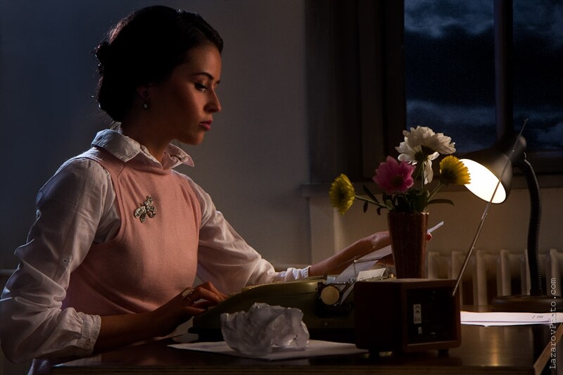 A hard working typist (night scene)