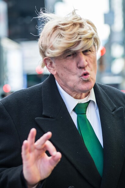 A man dressed as Donald Trump