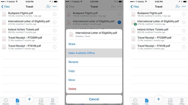 Make files available offline in Dropbox