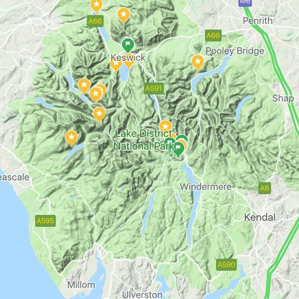 Lake District in Google Maps Terrain View
