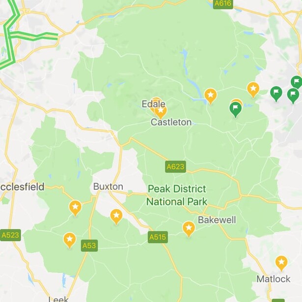 Peak District in Google Maps Hybrid View