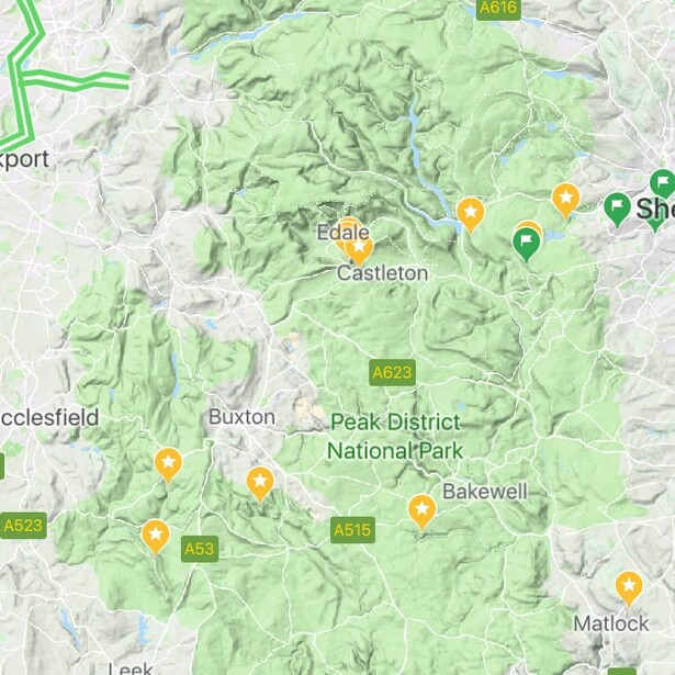 Peak District in Google Maps Terrain View