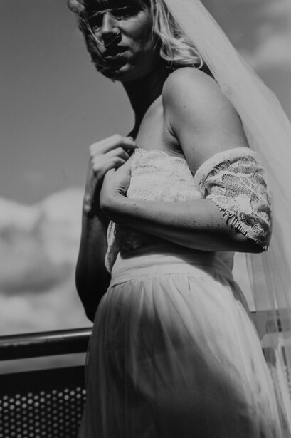 Bride on a rooftop