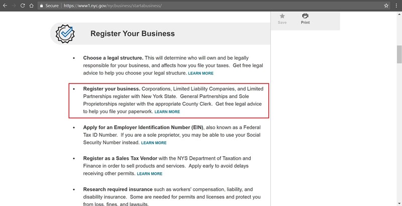 Screenshot of NYC starting a business