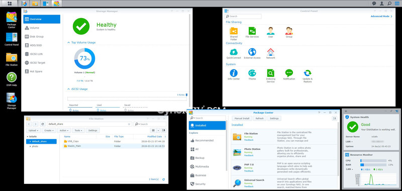 The Synology DSM interface used to control the ioSafe 218.