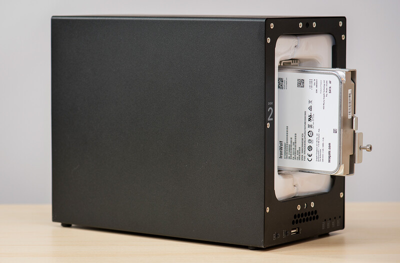 The interior of the ioSafe 218 with one of the Seagate IronWolf drives inside.