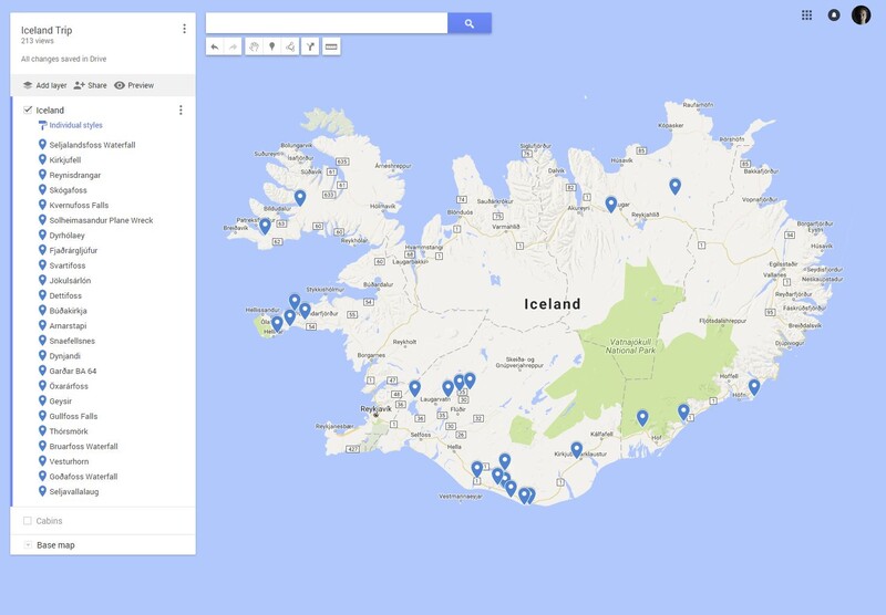 google mymap with locations of interest marked