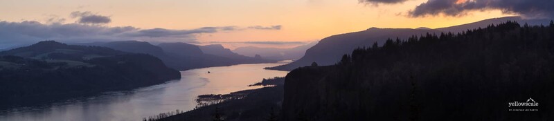 Twilight over Columbia River Gorge, Oregon