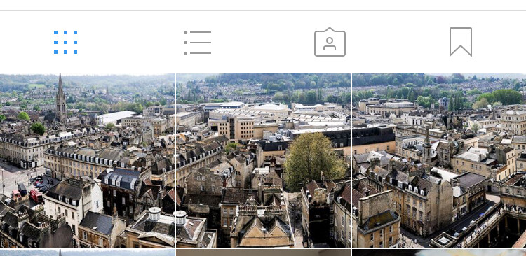 A grid of Instagram photos as it appears on an iPhone
