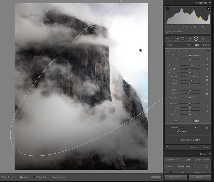 Adjusting radial filter settings to change your lighting