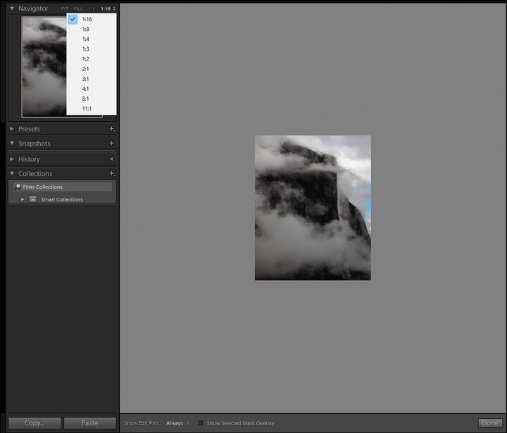 Zooming out of your photo in lightroom