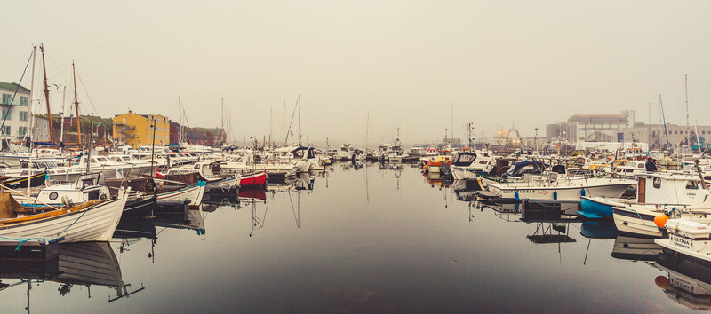 Torshavn Port in thick fog.