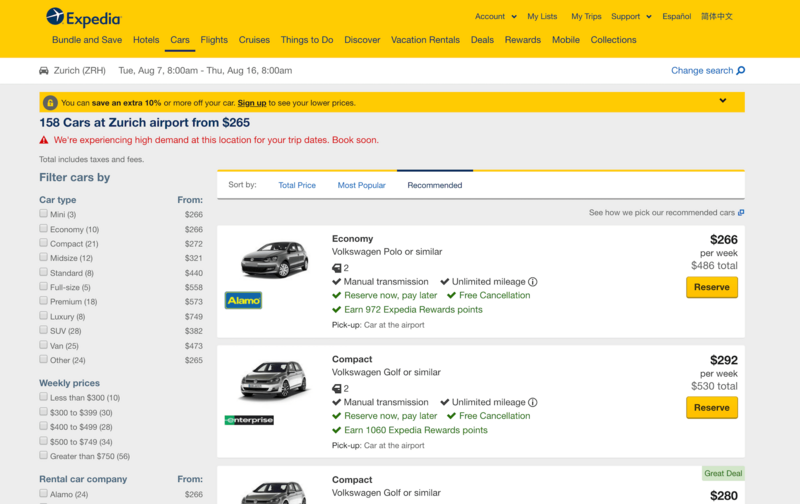 Booking Rental Cars on Expedia