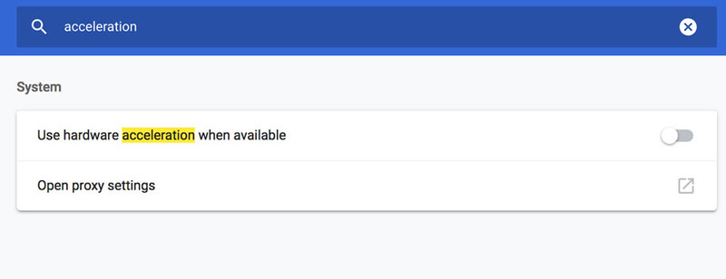 Chrome hardware acceleration option