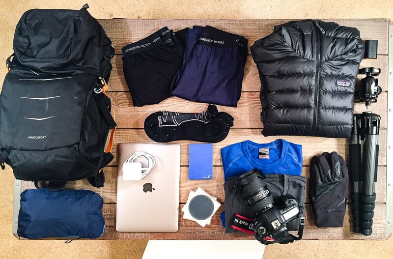 My ultralight one-bag packing list. Not exactly any space left for more goodies. My back thanks me.