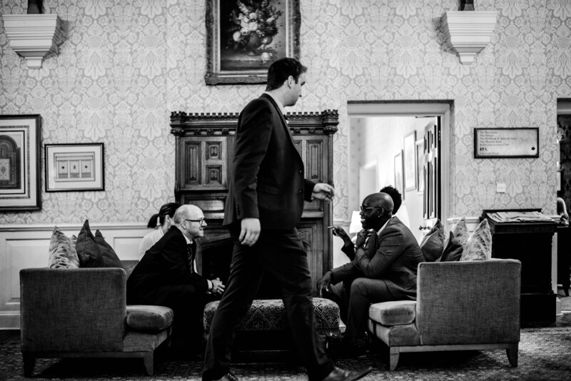 Wedding guests chatting at a table