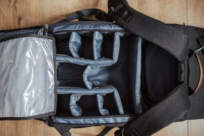 An open backpack for photographers